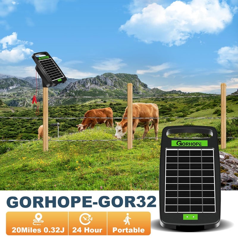 Gorhope 20 Miles Solar Electric Fence Charger,Output 0.32J Electric Fenc e Charger,24-Hour Uninterrupted Protection Solar Fence Chargers, Solars Fence Energizerr That can Work for 14 Days Without Sunlight - Image 2